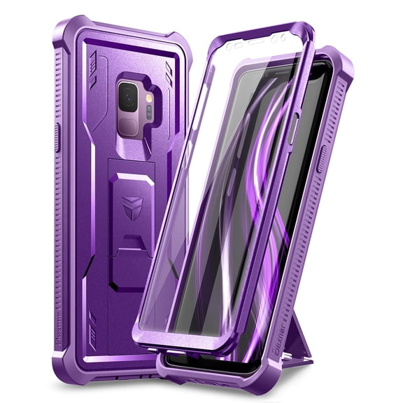 Dexnor for Samsung Galaxy S9 Case, [Built in Screen Protector and Kickstand] Heavy Duty Military Grade Protection Shockproof Protective Cover for Samsung Galaxy S9 Purple