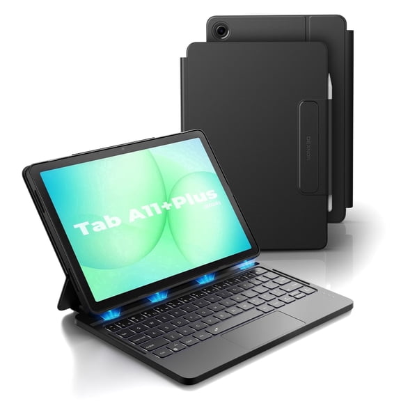 Dexnor for Samsung Galaxy Tab A9 Plus (2023)/A11 Plus (2026) 11" Case with Keyboard, Ultra-Light Magnetic Folio Keyboard Cover with Multi-Touch Trackpad Backlit Stylus Holder, Black