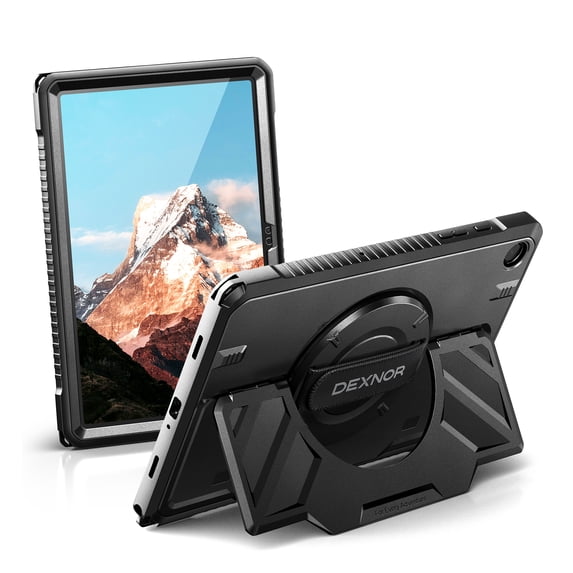 Dexnor Case for Samsung Galaxy Tab A9+/A9 Plus 11 inch, Rugged Protective Case with 360° Rotating Hand Strap & Large Steady Stand & Screen Protector Shockproof Full-Body Bumper Cover, Black
