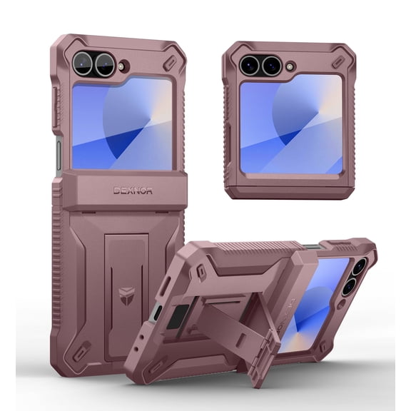 Dexnor for Samsung Galaxy Z Flip 6 Case with Stand & Hinge Protection & Front Screen Protector, Dual-Layer Rugged Bumper Case Shockproof Full-Body Protective Cover for Galaxy Z Flip 6 (2024),Pink