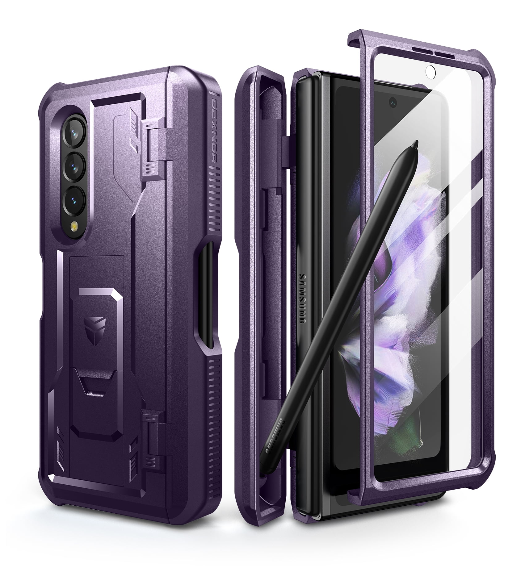 Dexnor Shielder Series Case for Samsung Galaxy Z Fold 3(2021), Military- Grade Full-Body Shockproof Rugged Bumper Case Cover with Built-in Screen  Protector & Kickstand & S Pen Slot,Maroon Red 