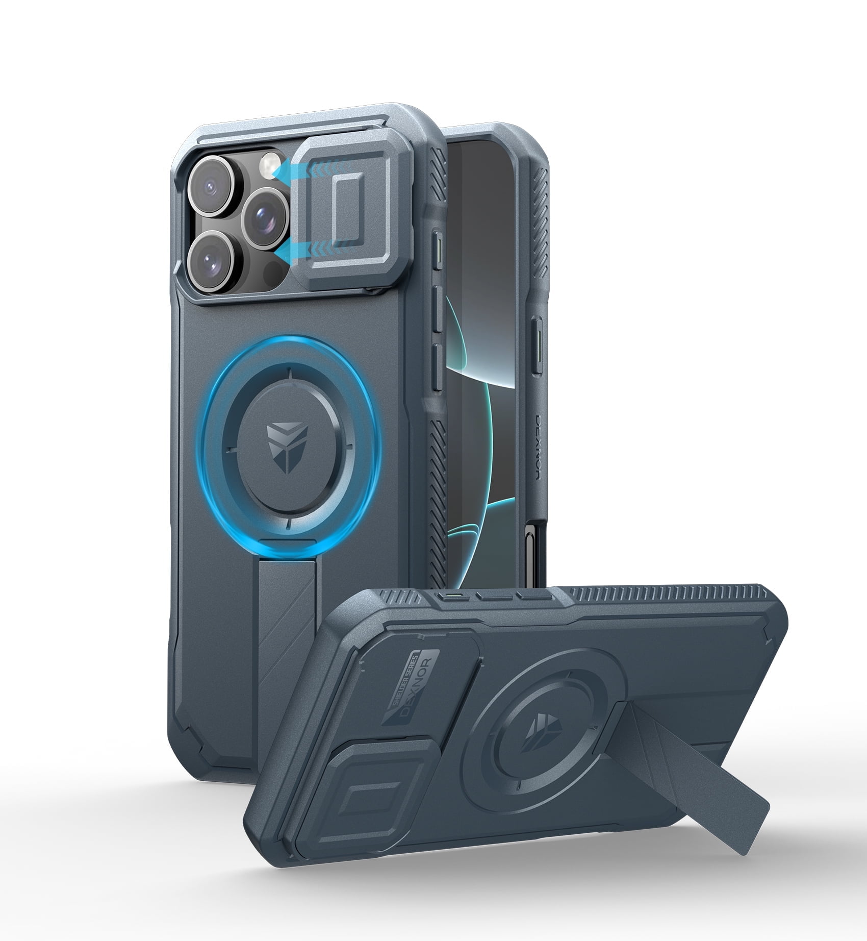 Dexnor Shielder Series for iPhone 16 Pro Max Case with Slide Camera Cover & Adjustable Kickstand,Compatible with MagSafe Rugged Shockproof Bumper Cases Heavy-Duty Mangetic Protective Cover,Blue