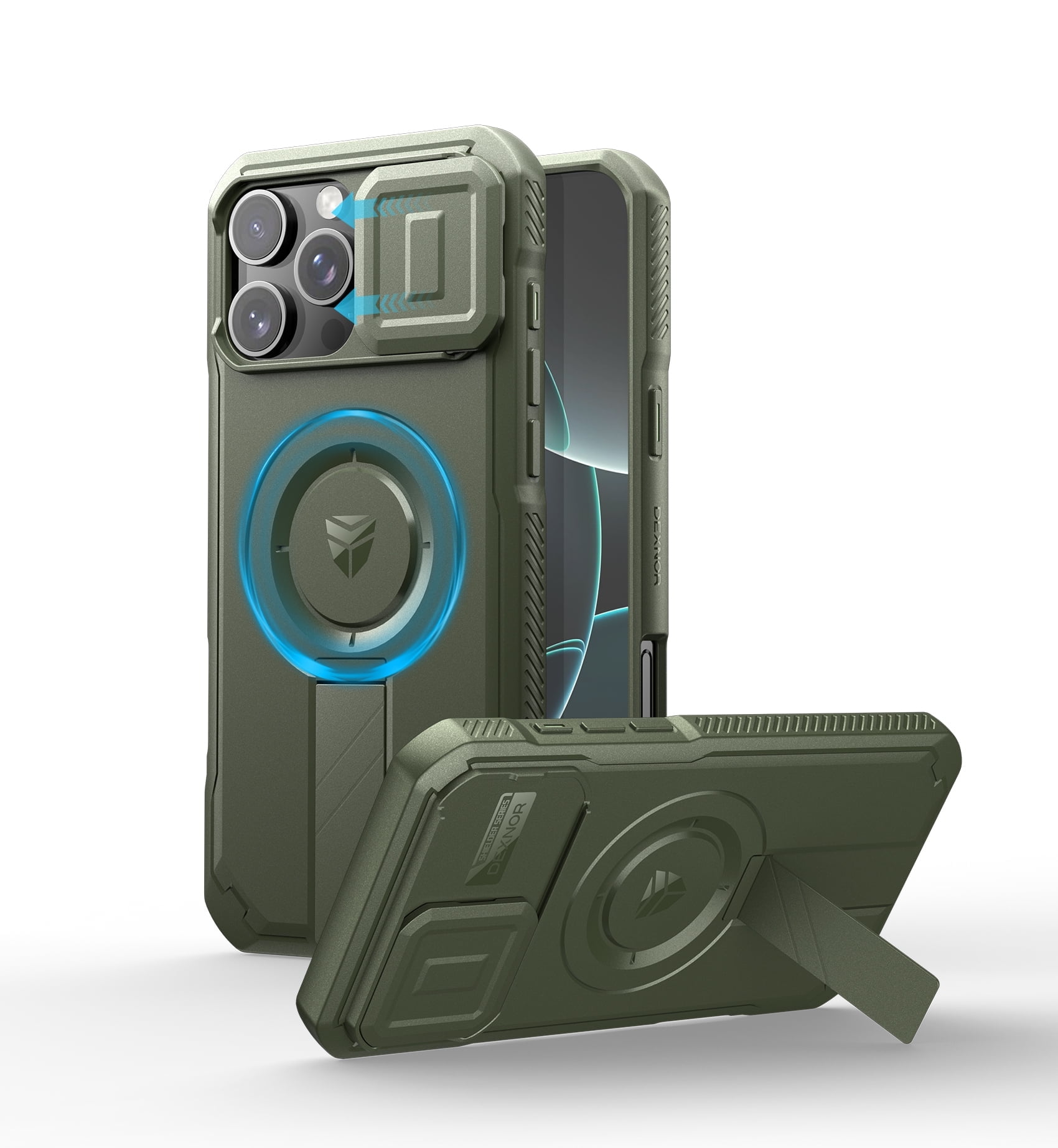 Dexnor Shielder Series for iPhone 16 Pro Max Case with Slide Camera Cover & Adjustable Kickstand,Compatible with MagSafe Rugged Shockproof Bumper Cases Heavy-Duty Mangetic Protective Cover,Green