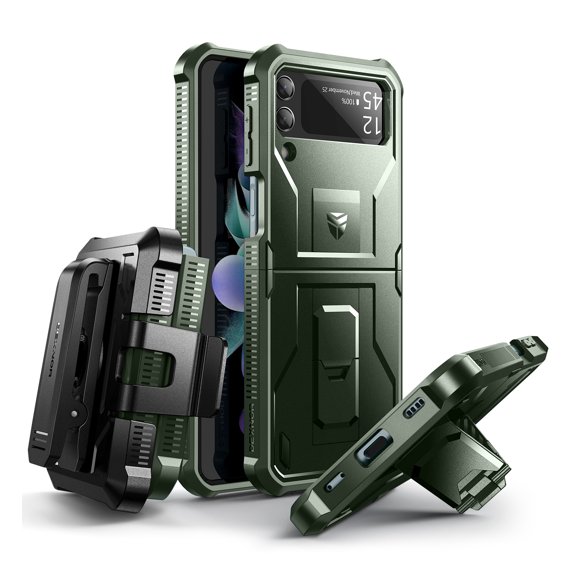 Dexnor Shockproof Case for Samsung Galaxy Z Flip 3 5G,Rugged Bumper Protective Case with Foldable Kickstand, Holster Cover with 360°Rotatable Belt Clip,Green