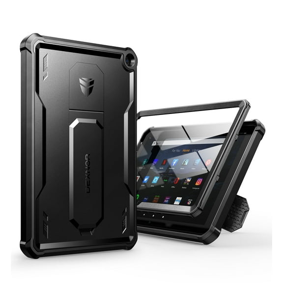 Dexnor Tablet Case for Amazon Fire HD 10 and 10 Plus 10.1" (Only Fit 11th Gen/2021 Release), [Built in Screen Protector & Kickstand] Heavy Duty Shockproof Full Body Protective Cover,Black