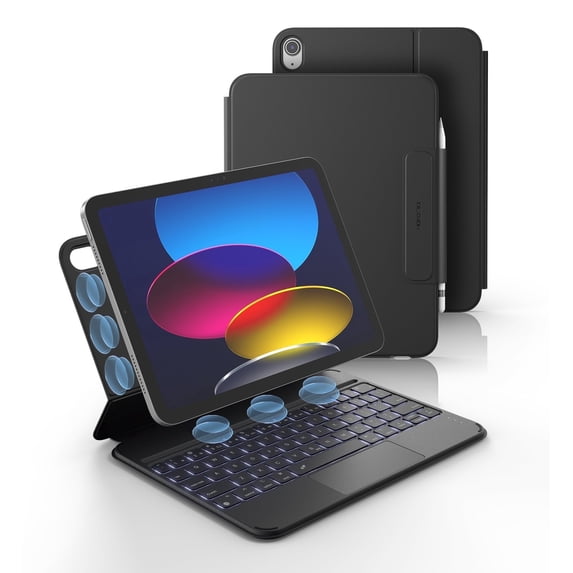 Dexnor for iPad 11th (A16)/ 10th Generation Case with Keyboard Ultra-Thin Magnetic Detachable Folio Keyboard Cover Multi-Touch Trackpad Backlit for iPad 11th Gen (2025)/ 10th Gen 10.9" (2022),Black