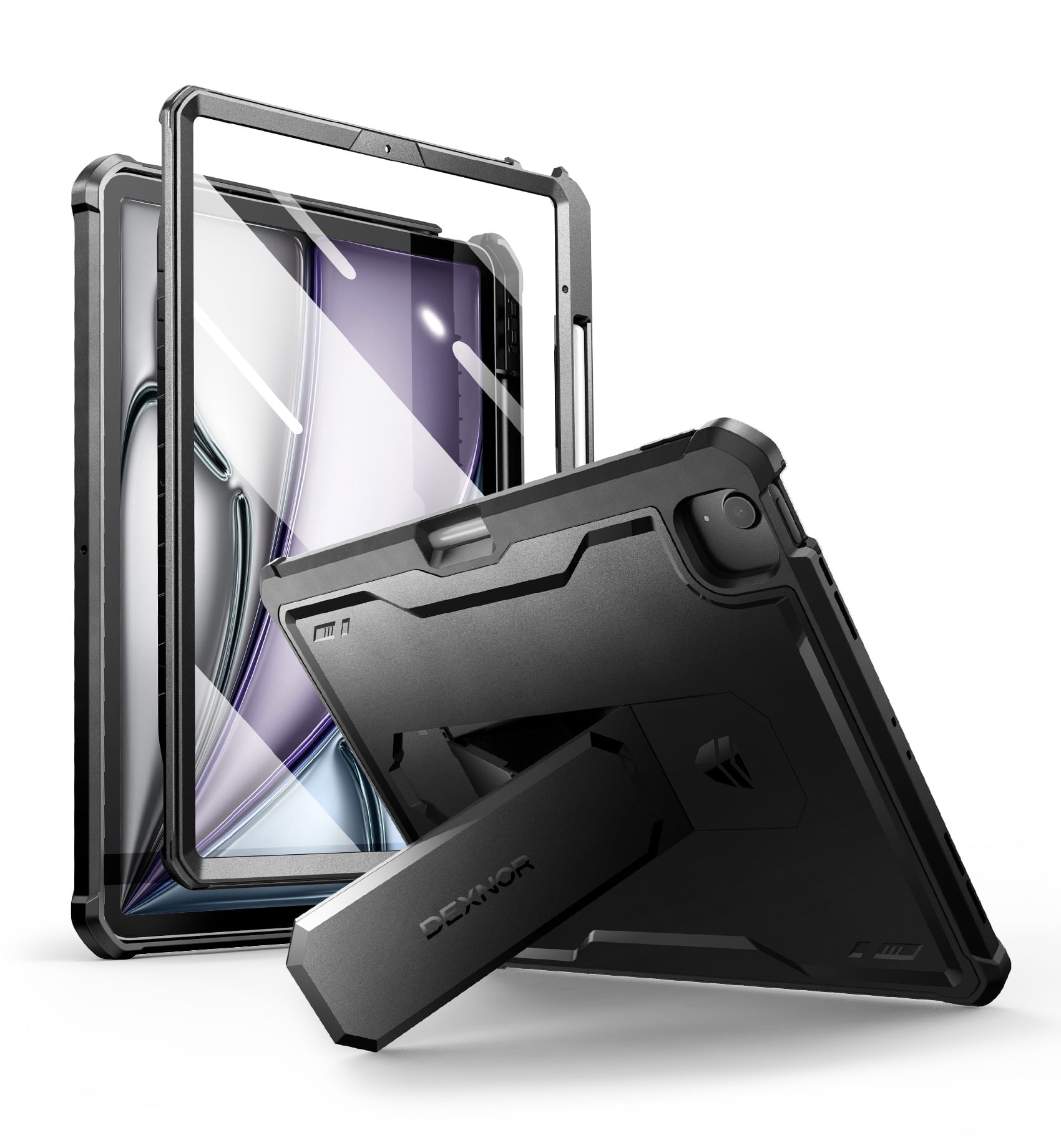 Dexnor for iPad Air 13 Inch Case 2025/2024 (M3/M2) with Pencil Holder, [Built-in Screen Protector & Multi-Angle Kickstand] Heavy Duty Shockproof Full Body Protective Cover for iPad Air 13, Black