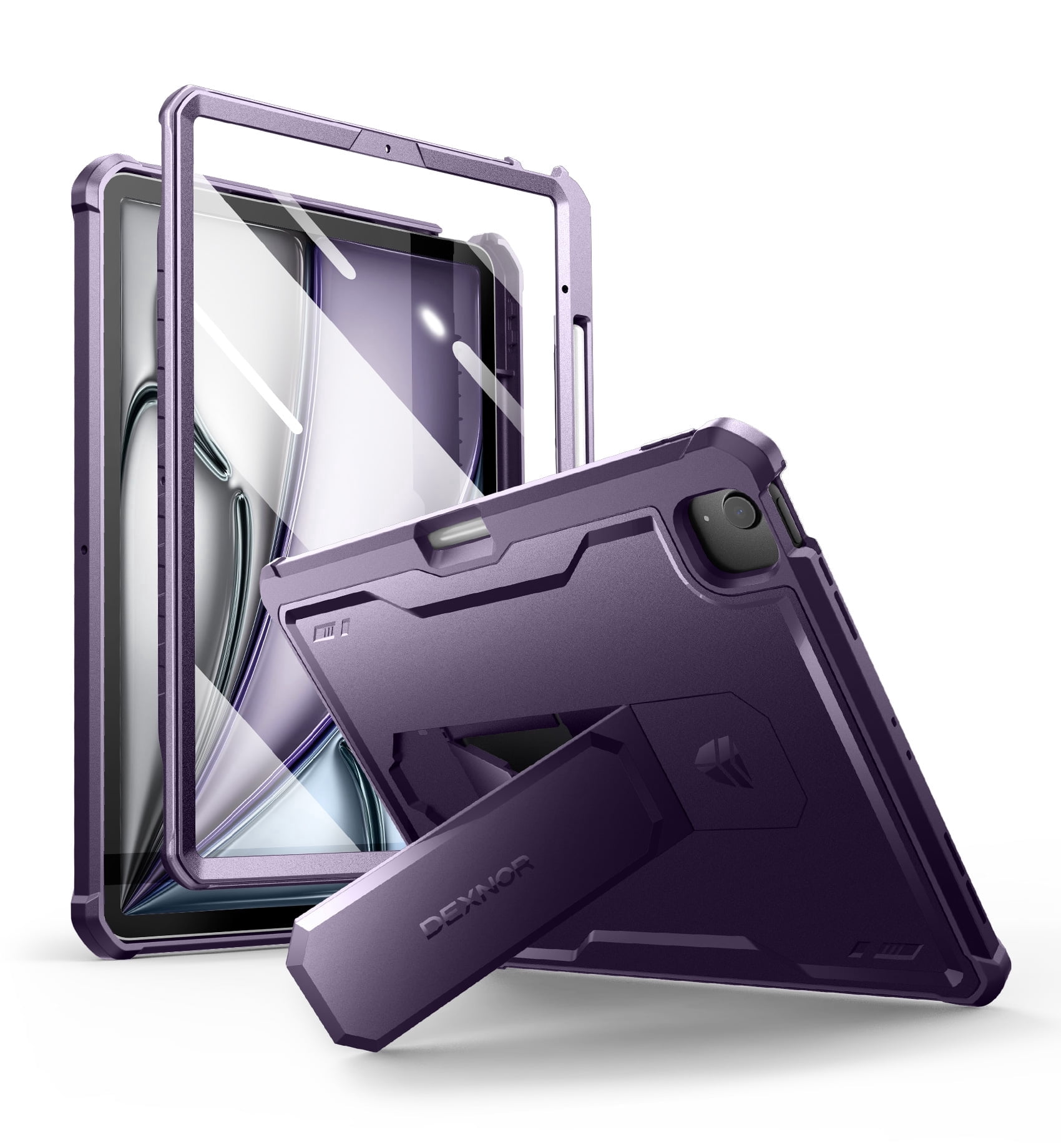 Dexnor for iPad Air 13 Inch Case 2025/2024 (M3/M2) with Pencil Holder, [Built-in Screen Protector & Multi-Angle Kickstand] Heavy Duty Shockproof Full Body Protective Cover for iPad Air 13, Purple
