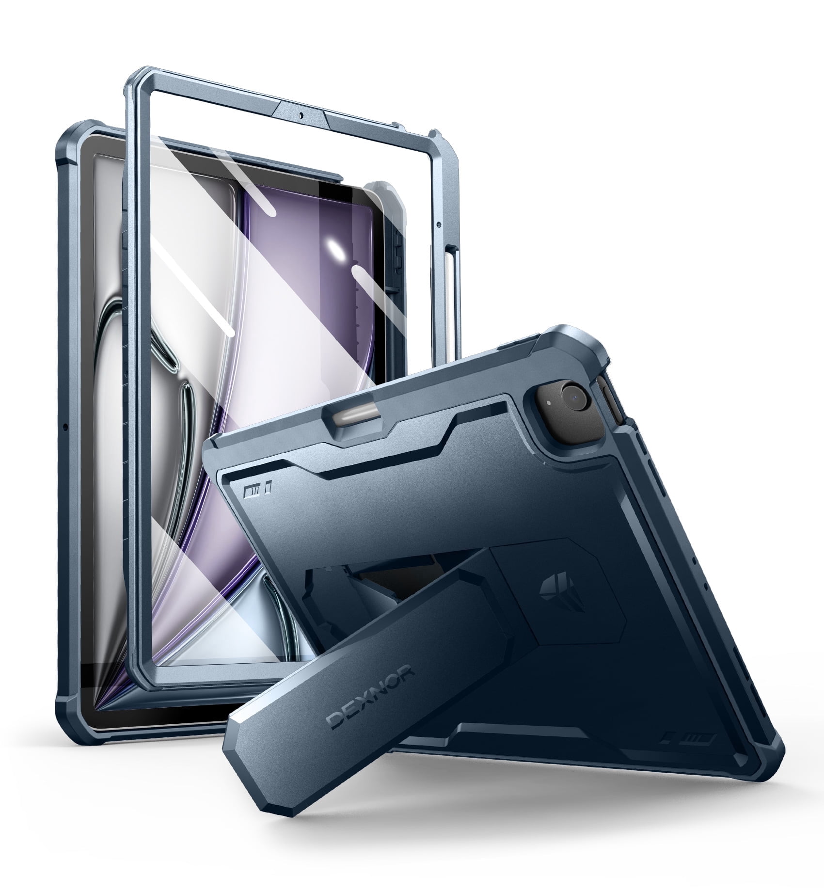 Dexnor for iPad Air 13 Inch Case 2025/2024 (M3/M2) with Pencil Holder, [Built-in Screen Protector & Multi-Angle Kickstand] Heavy Duty Shockproof Full Body Protective Cover for iPad Air 13, Blue