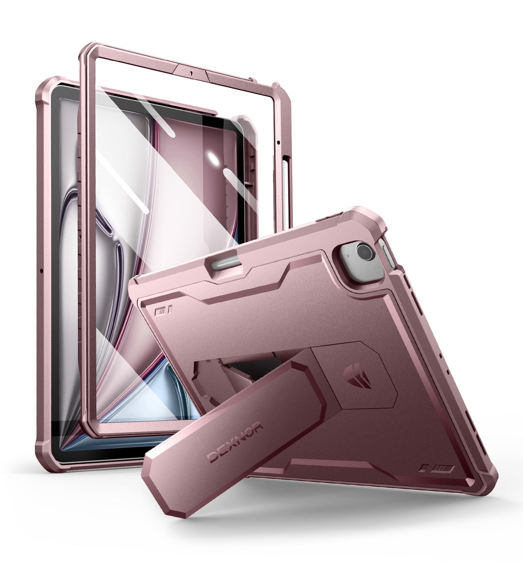 Dexnor for iPad Air 13 Inch Case 2025/2024 (M3/M2) with Pencil Holder, [Built-in Screen Protector & Multi-Angle Kickstand] Heavy Duty Shockproof Full Body Protective Cover for iPad Air 13, Pink