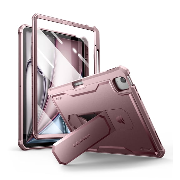 Dexnor for iPad Air 13 Inch Case 2025/2024 (M3/M2) with Pencil Holder, [Built-in Screen Protector & Multi-Angle Kickstand] Heavy Duty Shockproof Full Body Protective Cover for iPad Air 13, Pink