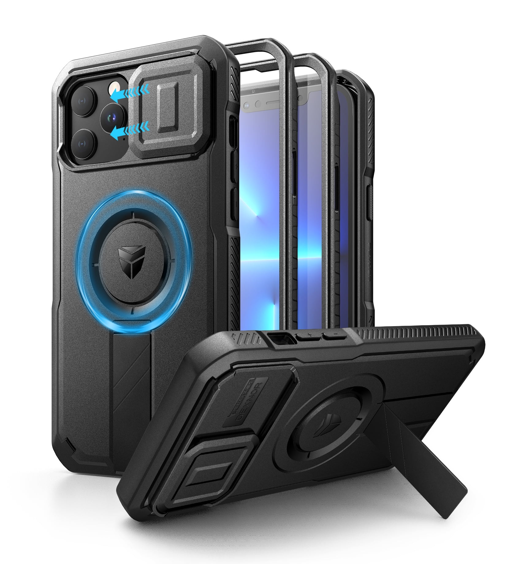 Dexnor for iPhone 12 Pro Max/13 Pro Max Case with Slide Camera Cover & Adjustable Kickstand & Built-in Screen Protector,Compatible with MagSafe Shockproof Bumper Heavy-Duty Magnetic Cover,Black