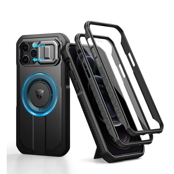 Dexnor for iPhone 12/iPhone 12 Pro Case with Slide Camera Cover & Adjustable Kickstand & Built-in Screen Protector,Compatible with MagSafe Shockproof Bumper Heavy-Duty Magnetic Protective Case,Black