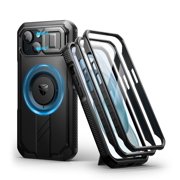 Dexnor for iPhone 15 Case with Slide Camera Cover & Adjustable Kickstand & Built-in Screen Protector,Compatible with MagSafe Shockproof Bumper Heavy-Duty Magnetic Protective Cover,Black