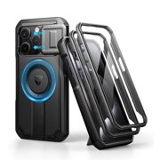 Dexnor for iPhone 15 Pro Case with Slide Camera Cover & Adjustable Kickstand & Built-in Screen Protector,Compatible with MagSafe Shockproof Bumper Heavy-Duty Magnetic Protective Cover,Black