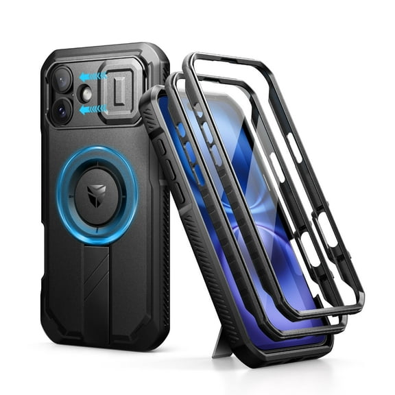 Dexnor for iPhone 16 Plus Case with Slide Camera Cover & Adjustable Kickstand & Built-in Screen Protector,Compatible with MagSafe Shockproof Bumper Cases Heavy-Duty Magnetic Protective Cover, Black