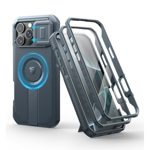 Dexnor for iPhone 16 Pro Max Case with Slide Camera Cover & Adjustable Kickstand & Built-in Screen Protector,Compatible with MagSafe Shockproof Bumper Case Heavy-Duty Magnetic Protective Cover,Blue