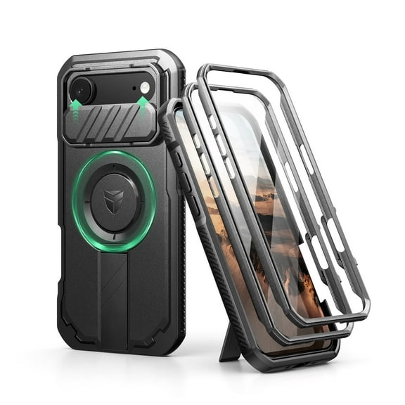 Dexnor for iPhone Air Case with Slide Camera Cover & Adjustable Kickstand & Built-in Screen Protector,Compatible with MagSafe Shockproof Bumper Case Heavy-Duty Magnetic Protective Cover,Black