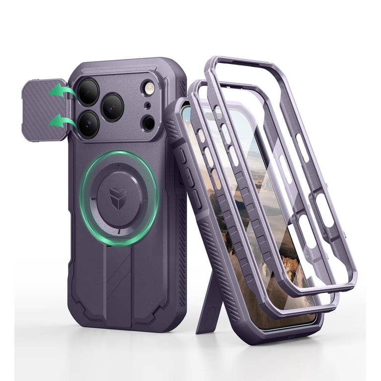 Dexnor for iPhone 17 Pro Case with Slide Camera Cover & Foldable Kickstand & Built-in Screen Protector,Compatible with MagSafe Shockproof Bumper Case