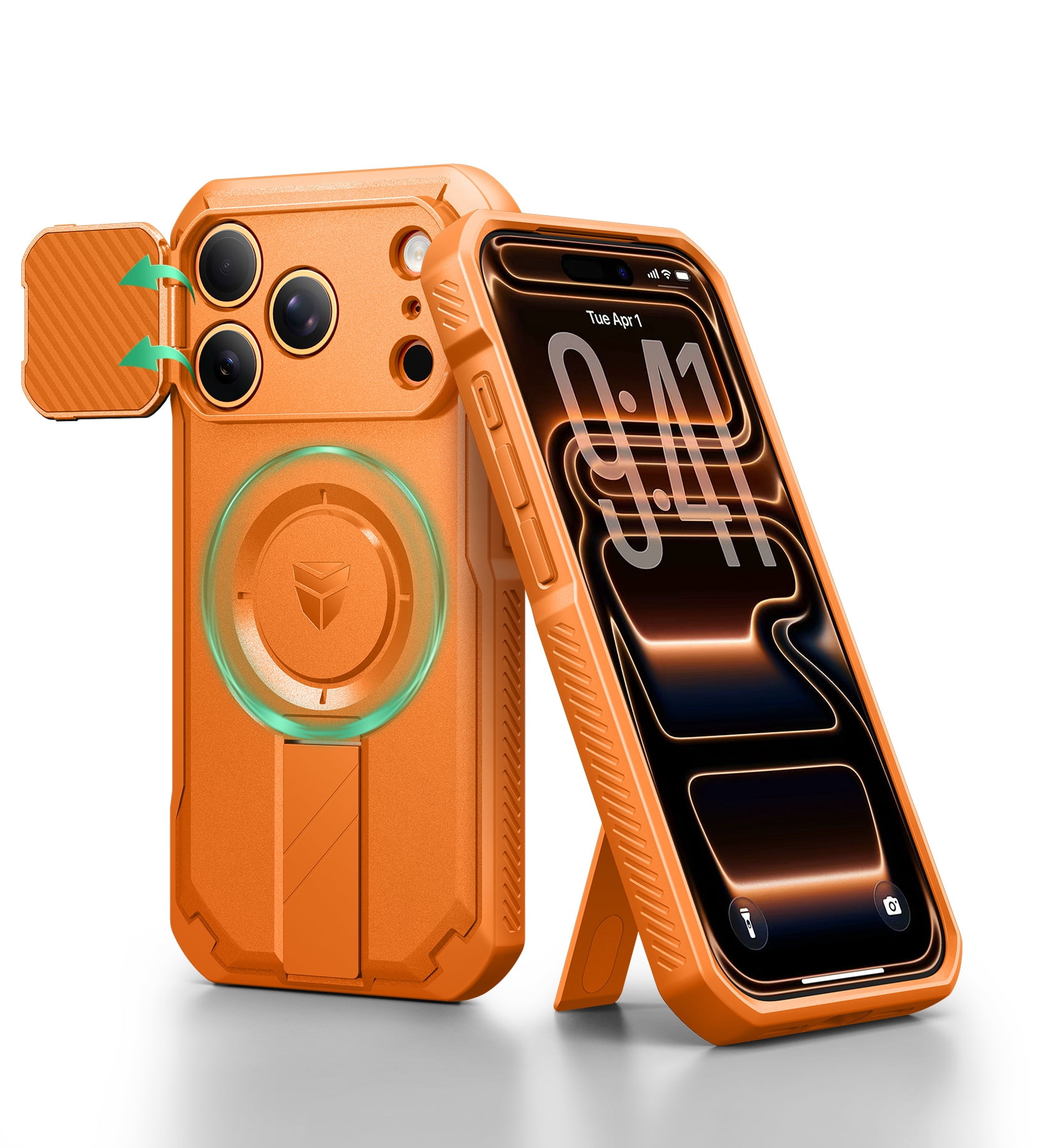 Dexnor for iPhone 17 Pro Case with Slide Camera Cover & Adjustable Kickstand, Magnetic Rugged Shockproof Bumper Cases Heavy-Duty Magnetic Protective Cover,Orange
