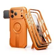Dexnor for iPhone 17 Pro Max Case with Slide Camera Cover & Foldable Kickstand & Built-in Screen Protector,Compatible with MagSafe Shockproof Bumper Case Heavy-Duty Magnetic Protective Cover,Orange
