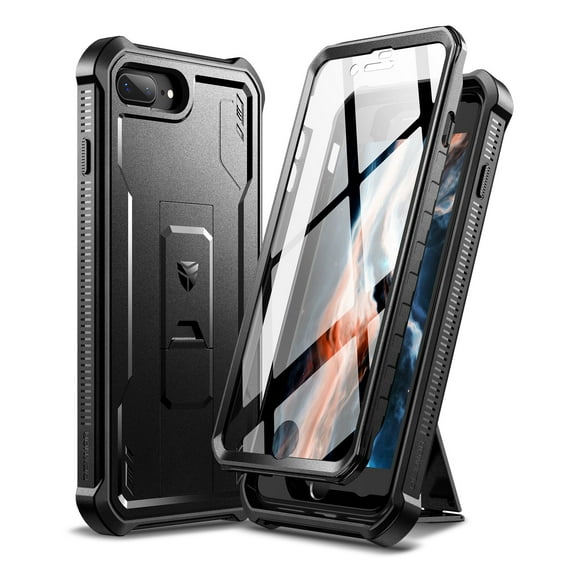 Dexnor for iPhone 8 Plus Case, iPhone 7 Plus Case, [Built in Screen Protector and Kickstand] Heavy Duty Military Grade Protection Shockproof Phone Case for Apple iPhone 8 Plus & 7 Plus, Black