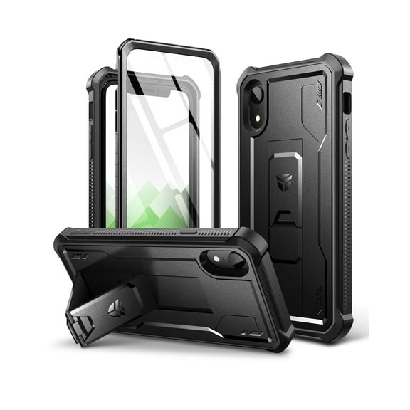 Dexnor for iPhone XR Case, [Built in Screen Protector and Kickstand] Heavy Duty Military Grade Protection Shockproof Protective Cover for iPhone XR, Black