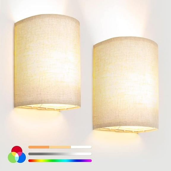 Dexnump Battery Operated Wall Sconce Set of 2, 18 RGB Colors Dimmable Wireless Wall Light with Remote Control, 3 Brightness Level Timer Wall Lamp with 4 Modes for Rooms Wall Decor (Jute)