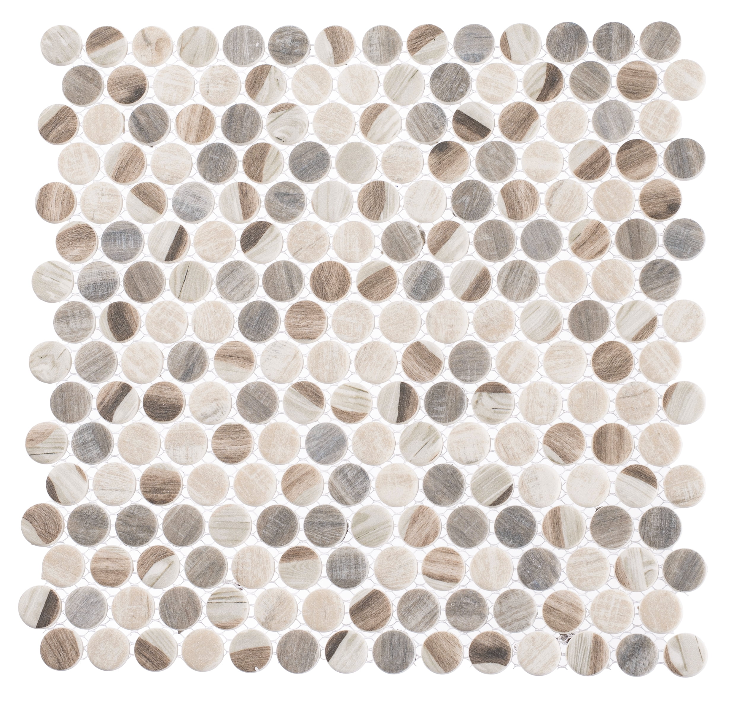 Dexo Noel Brwon 1-in. Penny Round Matte Glass Mosaic Wall & Floor Tile