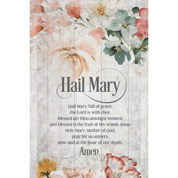 Dexsa Hail Mary Symbols of Faith Inspirational Wood Plaque 6 inches x 9 inches