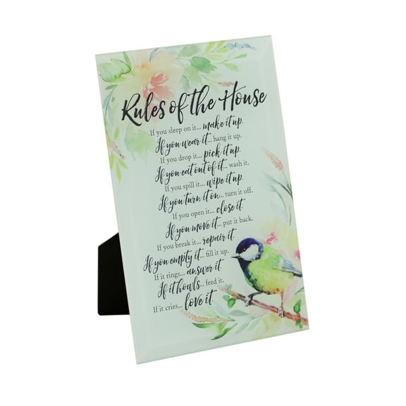 Dexsa Rules of the House Glass Plaque with Easel - 6"x9"