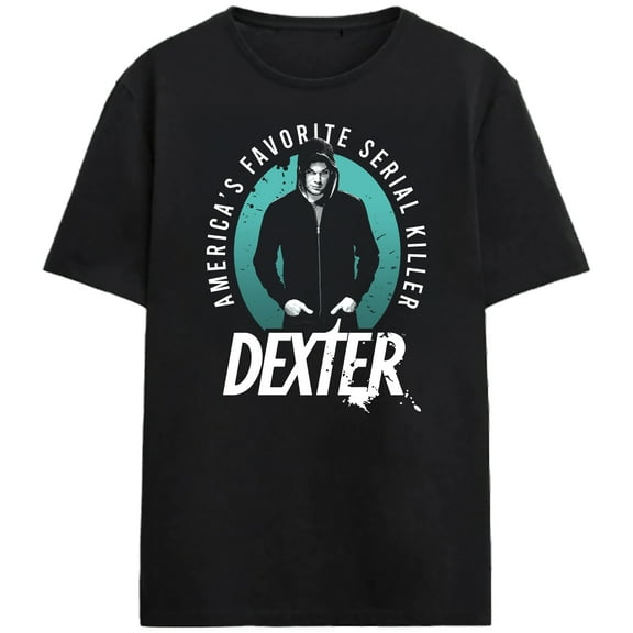Dexter America's Favorite Serial Killer Adult Black Crew Neck Short Sleeve T-shirt-Medium