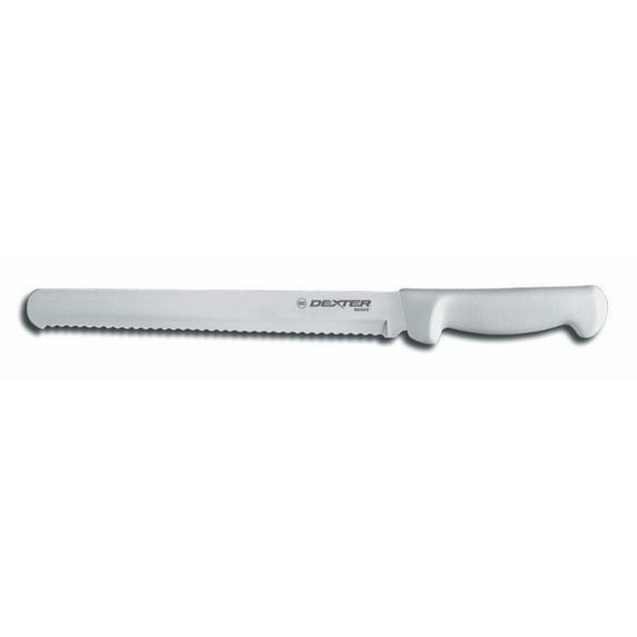 Dexter Basics Stainless Steel Scalloped Slicer with White Handle - 10"L Blade