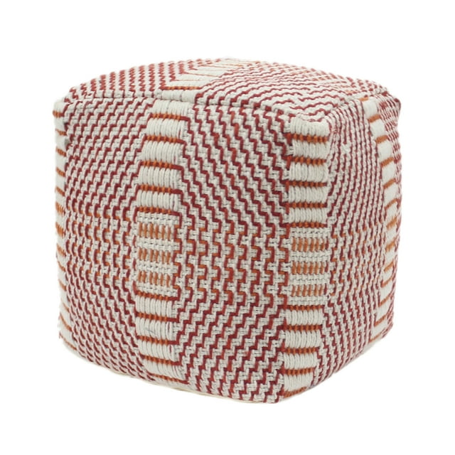 Dexter Bay Outdoor Handcrafted Boho Water Resistant Cube Pouf, Red and Orange