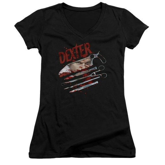 Dexter Blood Never Lies 2 Junior Women's V-Neck T-Shirt Black