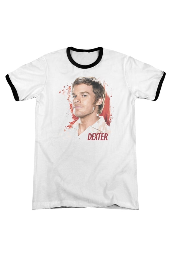 Dexter Blood Splatter Adult Ringer T-Shirt White Black