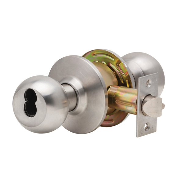 Dexter Commercial Hardware C2000-CLRM-B-630-SFIC Grade2 Classroom Cylindrical Lock with Ball Knob Trim, Satin Chrome, 2 3/4" Backset