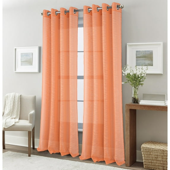 Dexter Linen Texture Window Curtain Panel 54" x 90" - 90 Inches - Orange