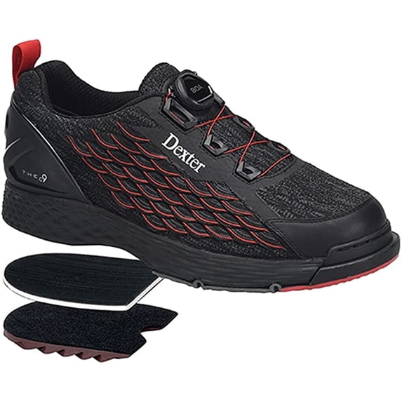 Dexter Mens C-9 Knit BOA Bowling Shoes Right Hand - Black/Red 9.5 Wide Black/Red
