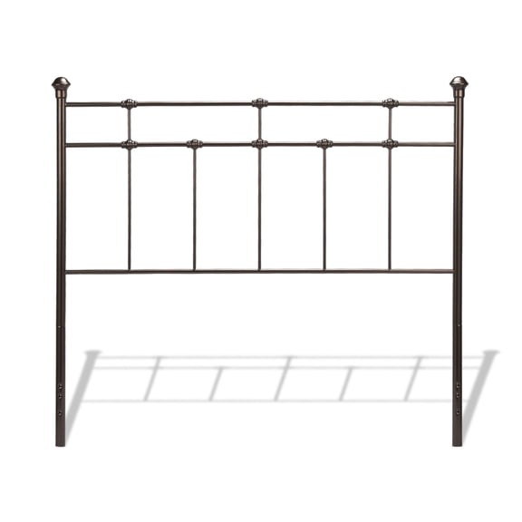 Dexter Metal Headboard Panel with Decorative Castings and Finial Posts, Hammered Brown Finish, Twin
