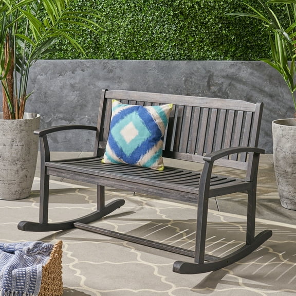 Dexter Patio Acacia Wood Glider, Dark Gray Finish