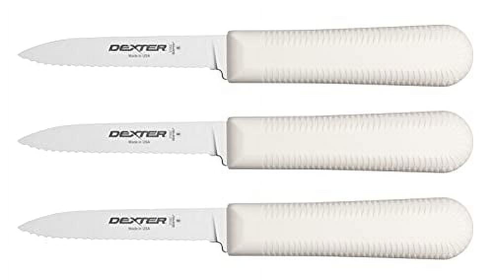 Dexter-Russell S104SC Paring Knives, 3-1/4" Scalloped Stainless Steel Blades, Textured Slip-Resistant Polypropylene Handles, Made in USA, 3-Pack
