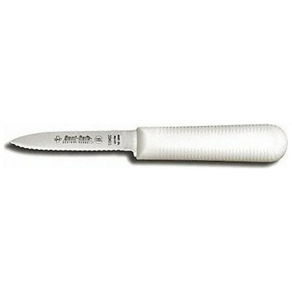 Dexter Russell S104SC-PCP Sani-Safe (15373) Paring Knife, 3-1/4", scalloped edge, DEXSTEEL stain-free, high carbon steel blade, non-slip, textured, polypropylene white handle