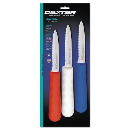 SaniSafe Parer Knife, 3 1/4", Red/White/Blue Handles, 3/pack