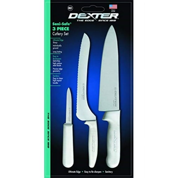 Dexter Sani-Safe Stainless Steel 3-Piece Cutlery Set with White Polypropylene Handles