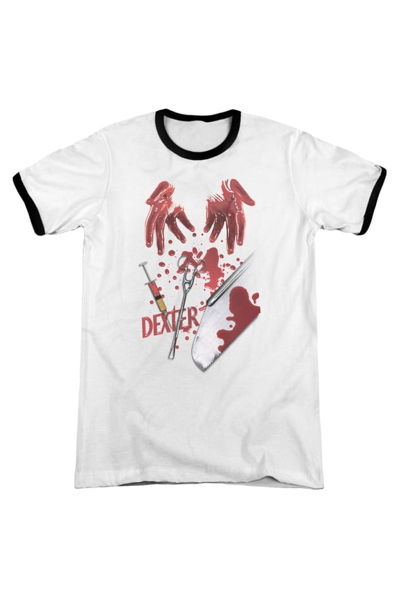 Dexter Tools Of The Trade Adult Ringer T-Shirt White Black