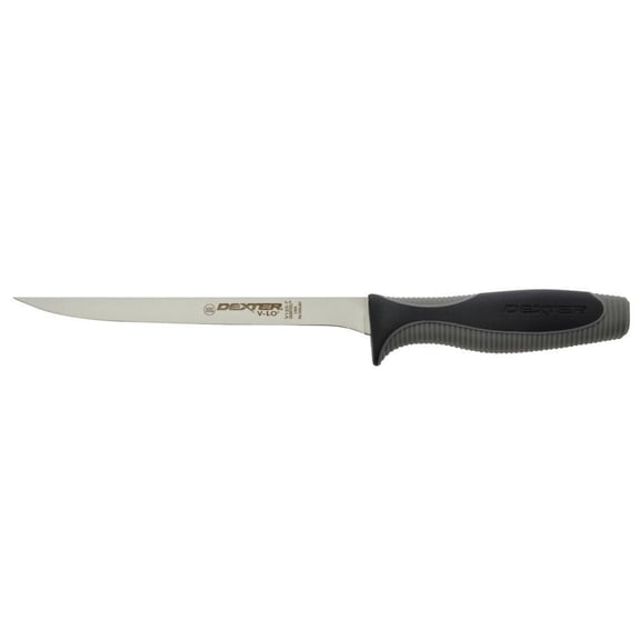 Dexter V-lo Stainless Steel Narrow Fillet Knife with Black Santoprene® Handle - 7"L Blade