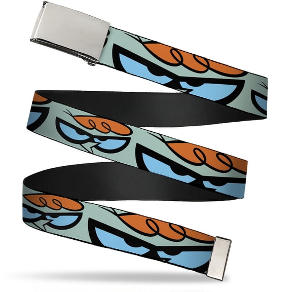Adjustable Belt, Clamp Buckle, Cut-to-Fit, Dexters Laboratory Dexter Face Close Up Blue