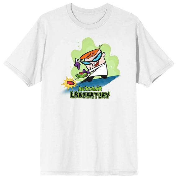 Dexter's Laboratory Button Push Crew Neck Short Sleeve Men's White T-shirt-XL