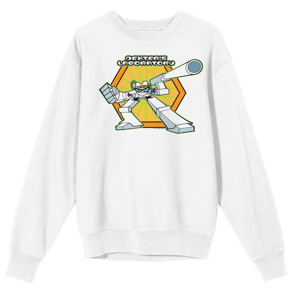 Dexter's Laboratory Exo-Suit Dexter Crew Neck Long Sleeve White Adult Sweatshirt-Large